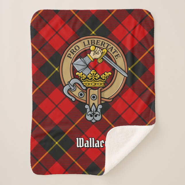 Clan Wallace Crest over Tartan Sherpa Blanket (Front)