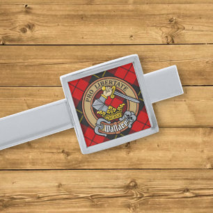 Clan Wallace Crest over Tartan Silver Finish Tie Bar