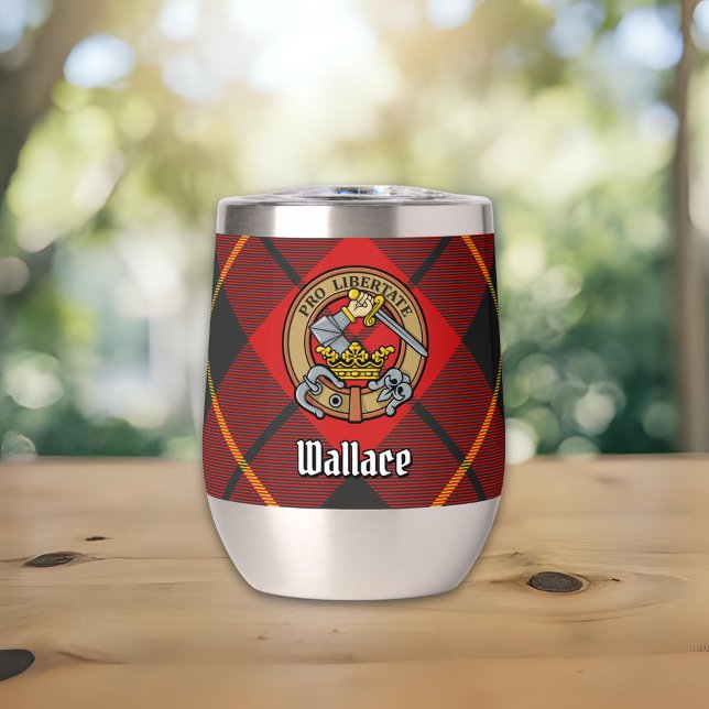 Clan Wallace Crest over Tartan Thermal Wine Tumbler (Creator Uploaded)
