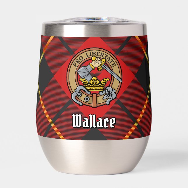 Clan Wallace Crest over Tartan Thermal Wine Tumbler (Front)