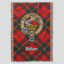 Clan Wallace Crest over Tartan Throw Blanket