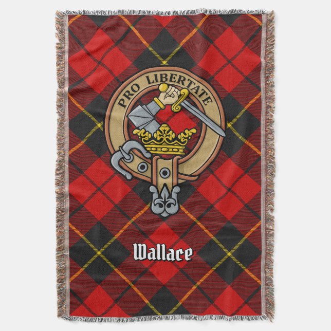 Clan Wallace Crest over Tartan Throw Blanket (Front Vertical)