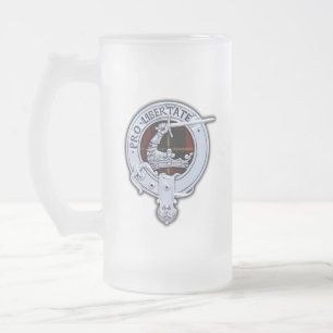 Clan Wallace Crest & Tartan Frosted Glass Beer Mug