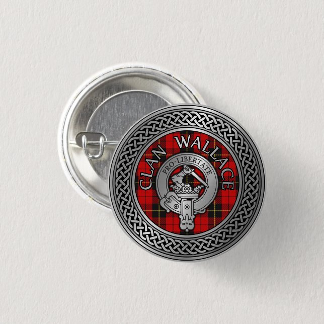 Clan Wallace Crest & Tartan Knot Button (Front & Back)