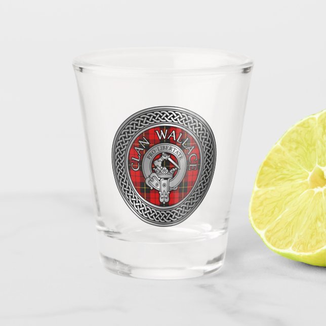 Clan Wallace Crest & Tartan Knot Shot Glass (Front)
