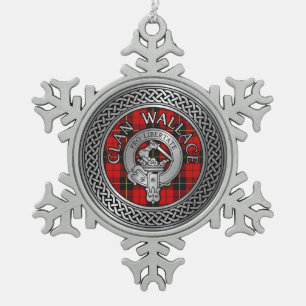 Clan Wallace Crest & Tartan Knot Snowflake Pewter Christmas Ornament