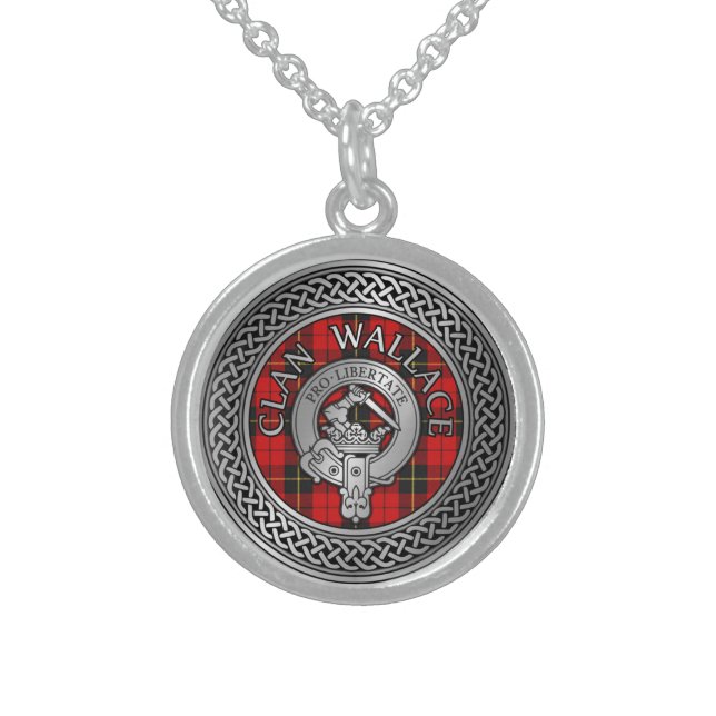 Clan Wallace Crest & Tartan Knot Sterling Silver Necklace (Front)