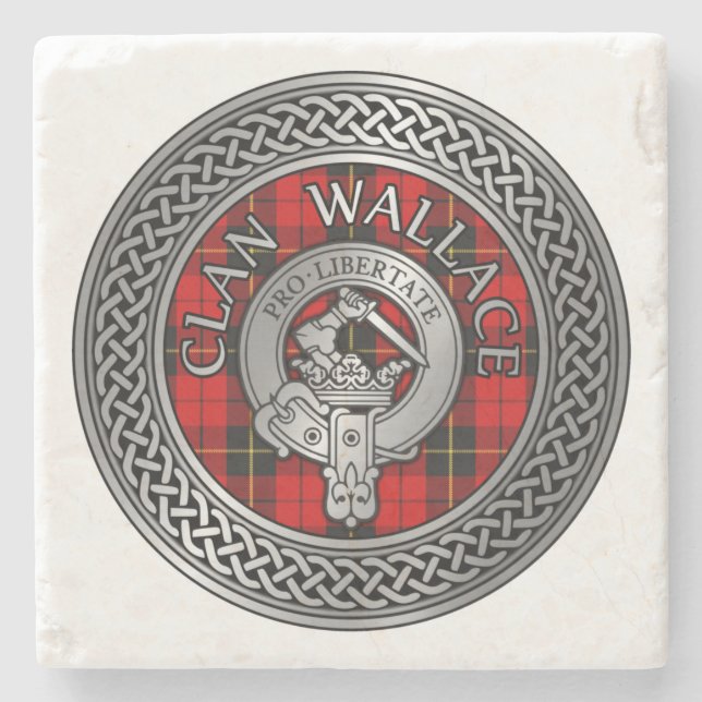 Clan Wallace Crest & Tartan Knot Stone Coaster (Front)
