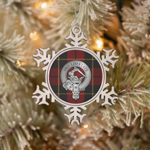 Clan Wallace Crest  Tartan Snowflake Pewter Christmas Ornament