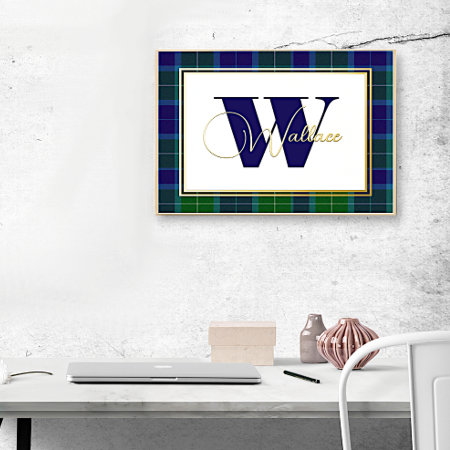 Clan Wallace Monogram And Name On Plaid Foil Prints