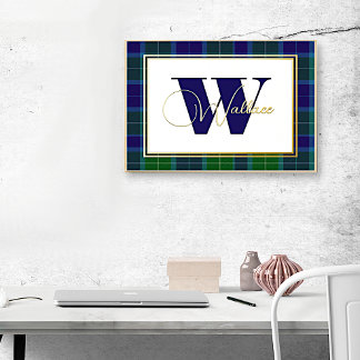 Clan Wallace Monogram and Name on Plaid Foil Prints