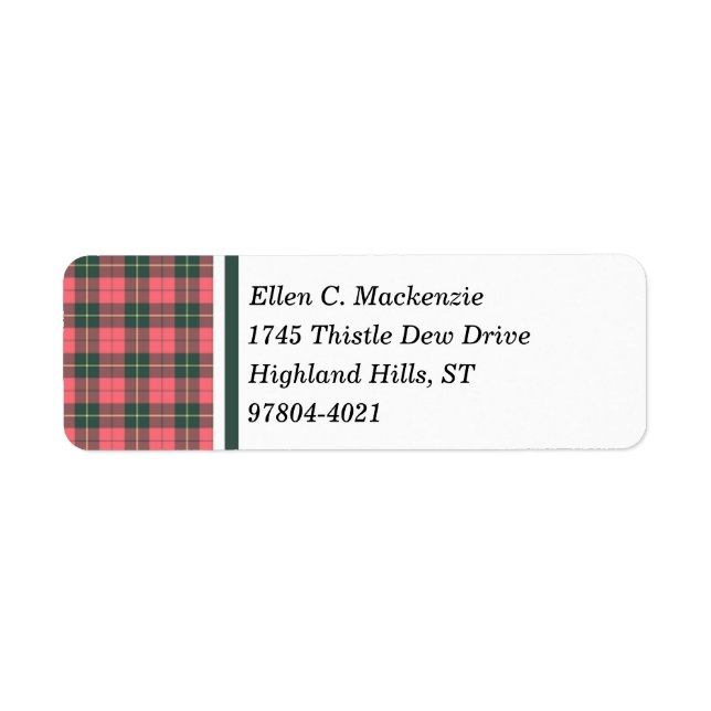 Clan Wallace Pink and Dark Green Weathered Tartan Label (Front)