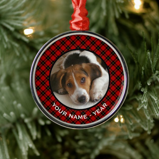 Clan Wallace Red Scottish Plaid Photo Metal Ornament (Tree)
