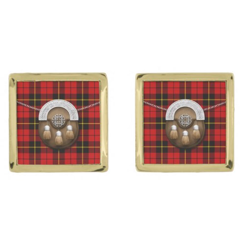 Clan Wallace Tartan And Sporran Gold Cufflinks