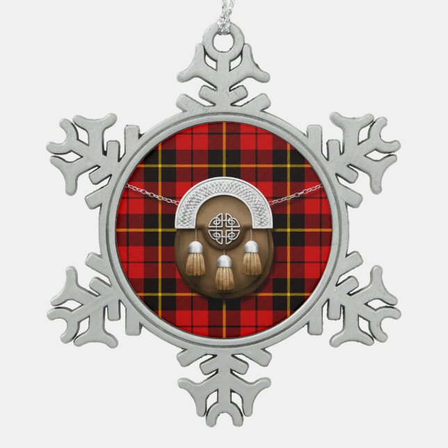 Clan Wallace Tartan And Sporran Snowflake Pewter Christmas Ornament (Front)