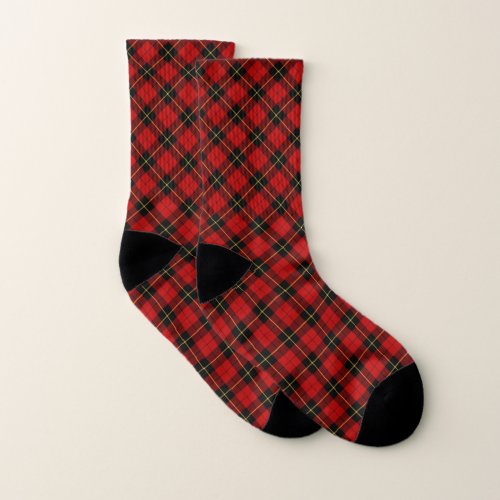 Clan Wallace Tartan Classic Red and Black Plaid Socks