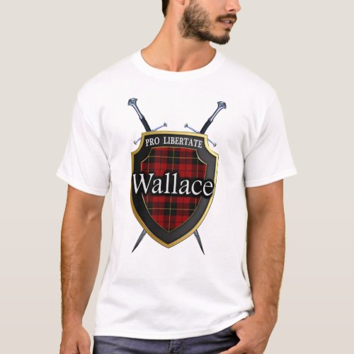 Clan Wallace Tartan Plaid Scottish Shield  Swords T_Shirt