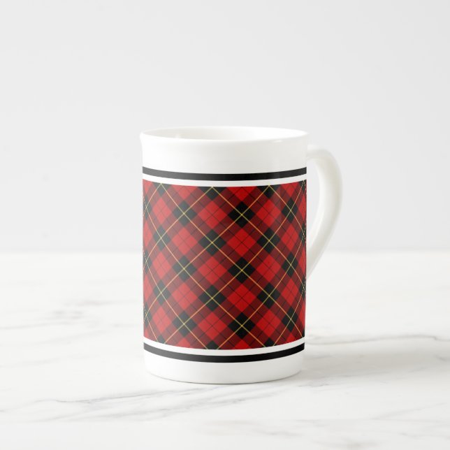 Clan Wallace Tartan Red and Black Plaid Bone China Mug (Front Right)