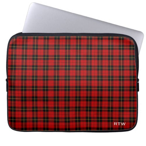 Clan Wallace Tartan Red and Black Plaid Monogram Laptop Sleeve