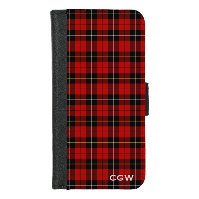 Clan Wallace Tartan Red Scottish Plaid Monogram iPhone Wallet Case (Front)