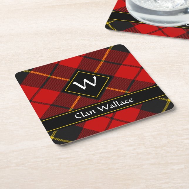 Clan Wallace Tartan Square Paper Coaster (Angled)