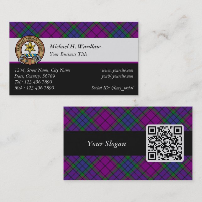 Clan Wardlaw Crest over Tartan Business Card (Front/Back)