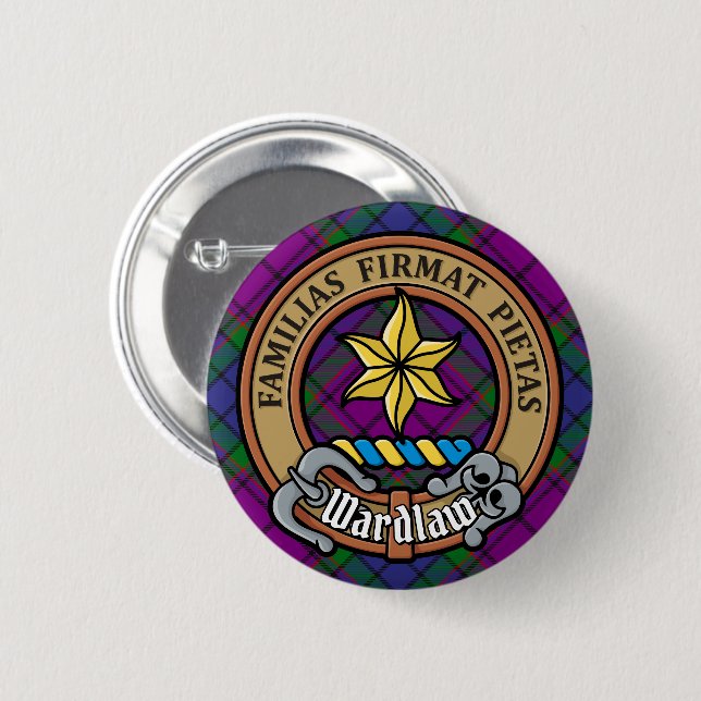 Clan Wardlaw Crest over Tartan Button (Front & Back)