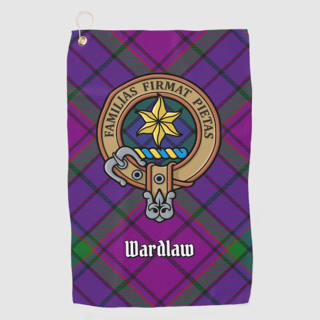 Clan Wardlaw Crest over Tartan Golf Towel (Front)