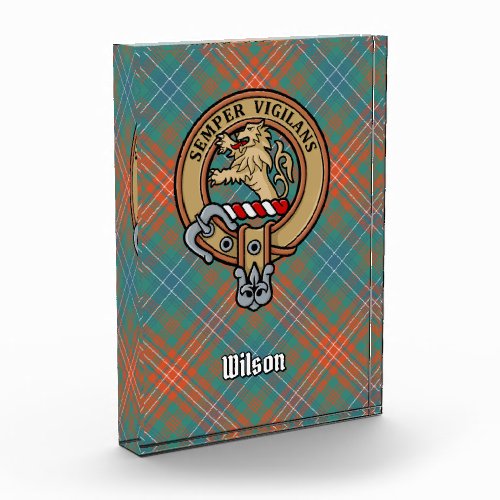 Clan Wilson Crest over Ancient Tartan Acrylic Award