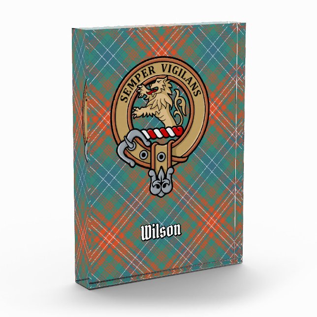 Clan Wilson Crest over Ancient Tartan Acrylic Award (Left)