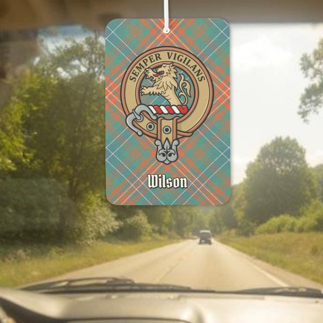 Clan Wilson Crest over Ancient Tartan Air Freshener (Creator Uploaded)
