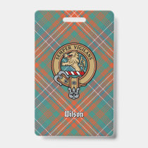 Clan Wilson Crest over Ancient Tartan Badge