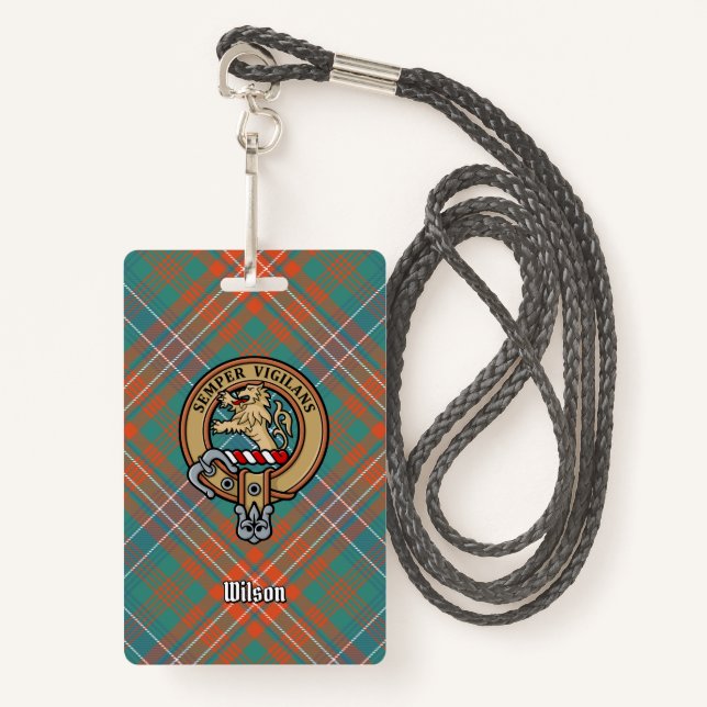 Clan Wilson Crest over Ancient Tartan Badge (Front with Lanyard)