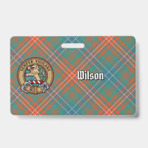 Clan Wilson Crest over Ancient Tartan Badge