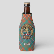 Clan Wilson Crest over Ancient Tartan Bottle Cooler