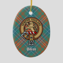 Clan Wilson Crest over Ancient Tartan Ceramic Ornament