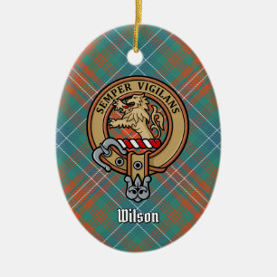 Clan Wilson Crest over Ancient Tartan Ceramic Ornament
