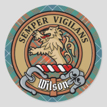 Clan Wilson Crest over Ancient Tartan Classic Round Sticker