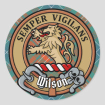 Clan Wilson Crest over Ancient Tartan Classic Round Sticker