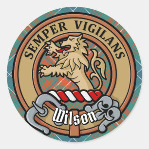 Clan Wilson Crest over Ancient Tartan Classic Round Sticker