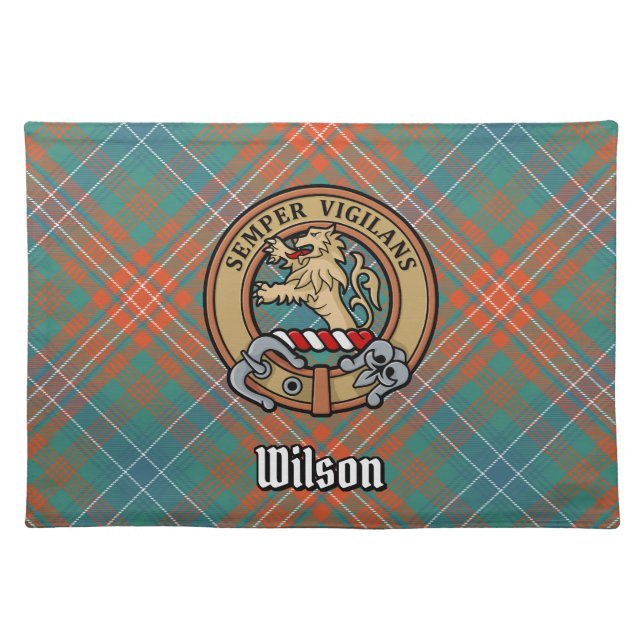 Clan Wilson Crest over Ancient Tartan Cloth Placemat (Front)