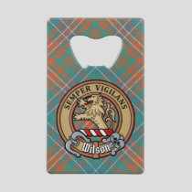 Clan Wilson Crest over Ancient Tartan Credit Card Bottle Opener