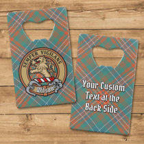 Clan Wilson Crest over Ancient Tartan Credit Card Bottle Opener