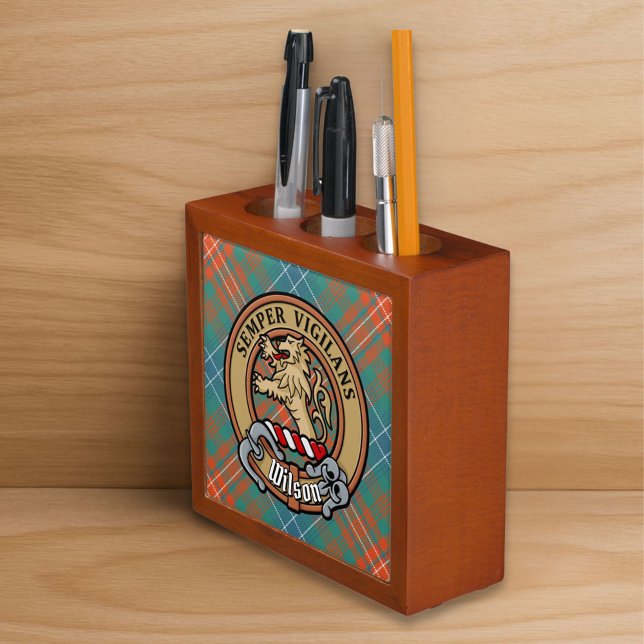 Clan Wilson Crest over Ancient Tartan Desk Organizer (Creator Uploaded)