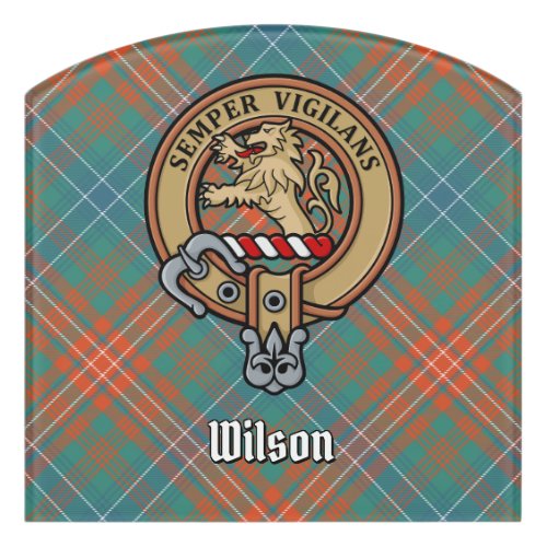 Clan Wilson Crest over Ancient Tartan Door Sign