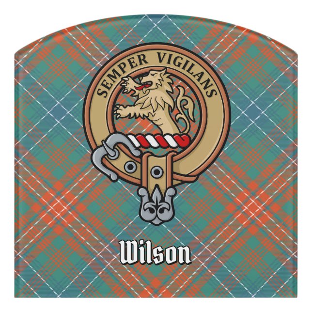 Clan Wilson Crest over Ancient Tartan Door Sign (Contour Front)