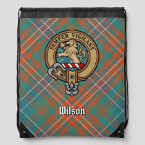 Clan Wilson Crest over Ancient Tartan Drawstring Bag
