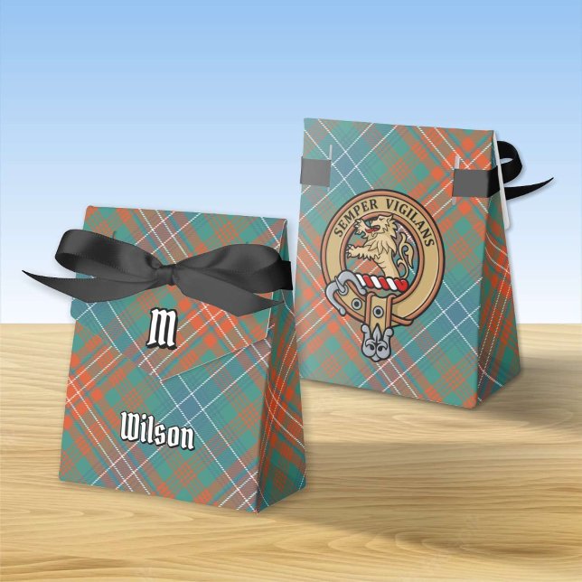 Clan Wilson Crest over Ancient Tartan Favor Boxes (Creator Uploaded)