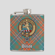 Clan Wilson Crest over Ancient Tartan Flask