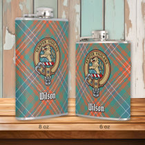Clan Wilson Crest over Ancient Tartan Flask